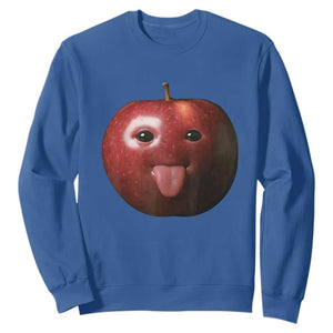 Cute Freaky Apple with Tongue Out Sweatshirt Funny Goofy AI Fruit Meme TS02 Royal Blue Print Your Wear