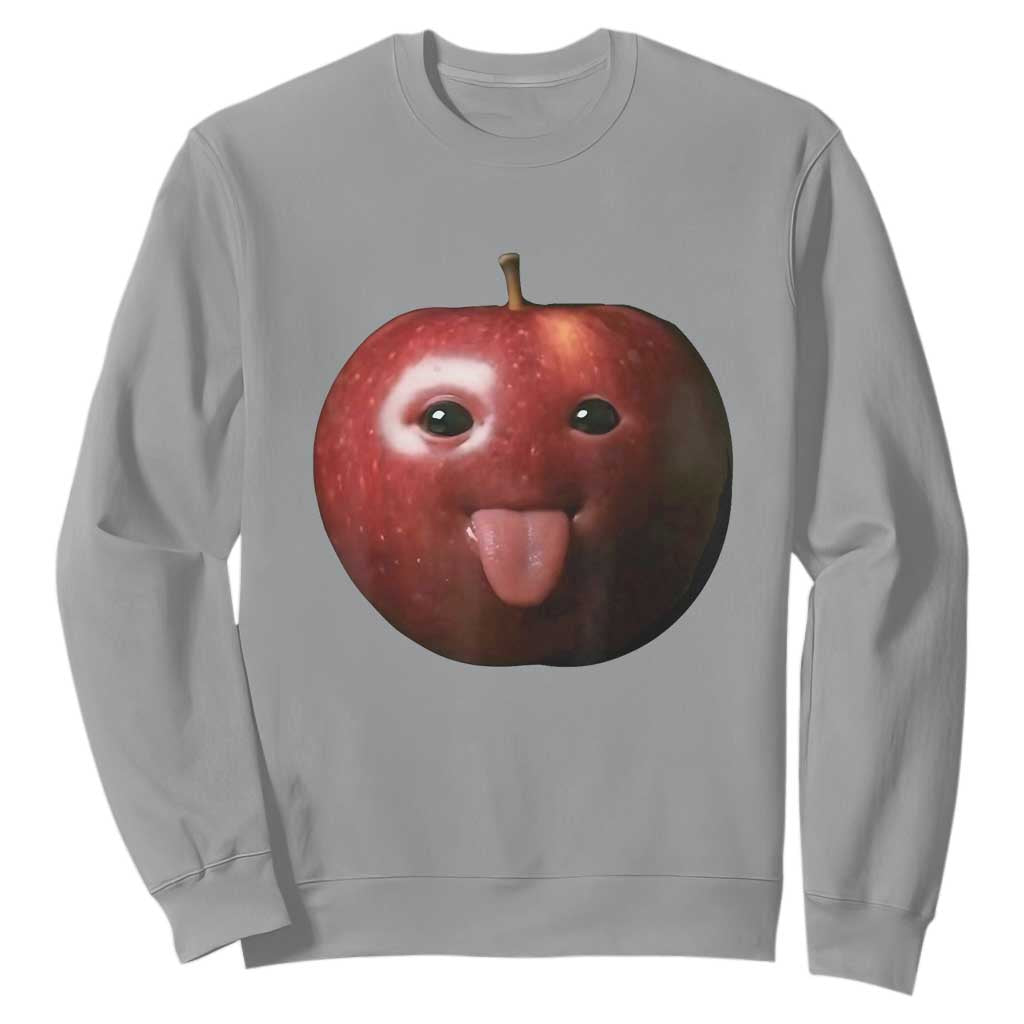 Cute Freaky Apple with Tongue Out Sweatshirt Funny Goofy AI Fruit Meme TS02 Sport Gray Print Your Wear