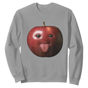 Cute Freaky Apple with Tongue Out Sweatshirt Funny Goofy AI Fruit Meme TS02 Sport Gray Print Your Wear