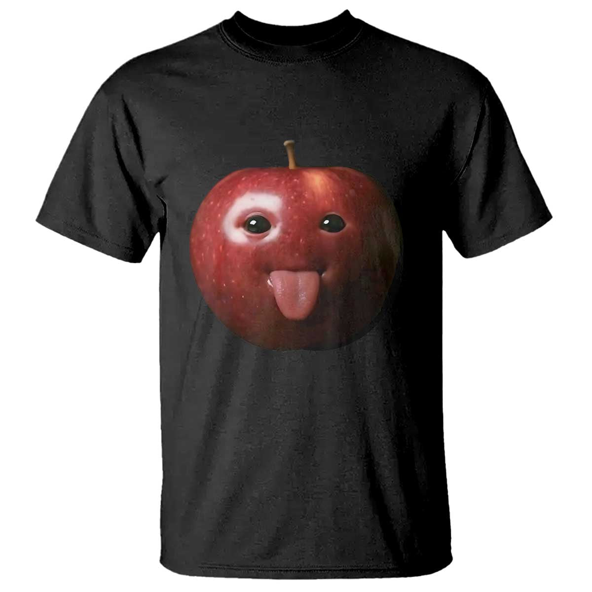 Cute Freaky Apple with Tongue Out T Shirt Funny Goofy AI Fruit Meme TS02 Black Print Your Wear