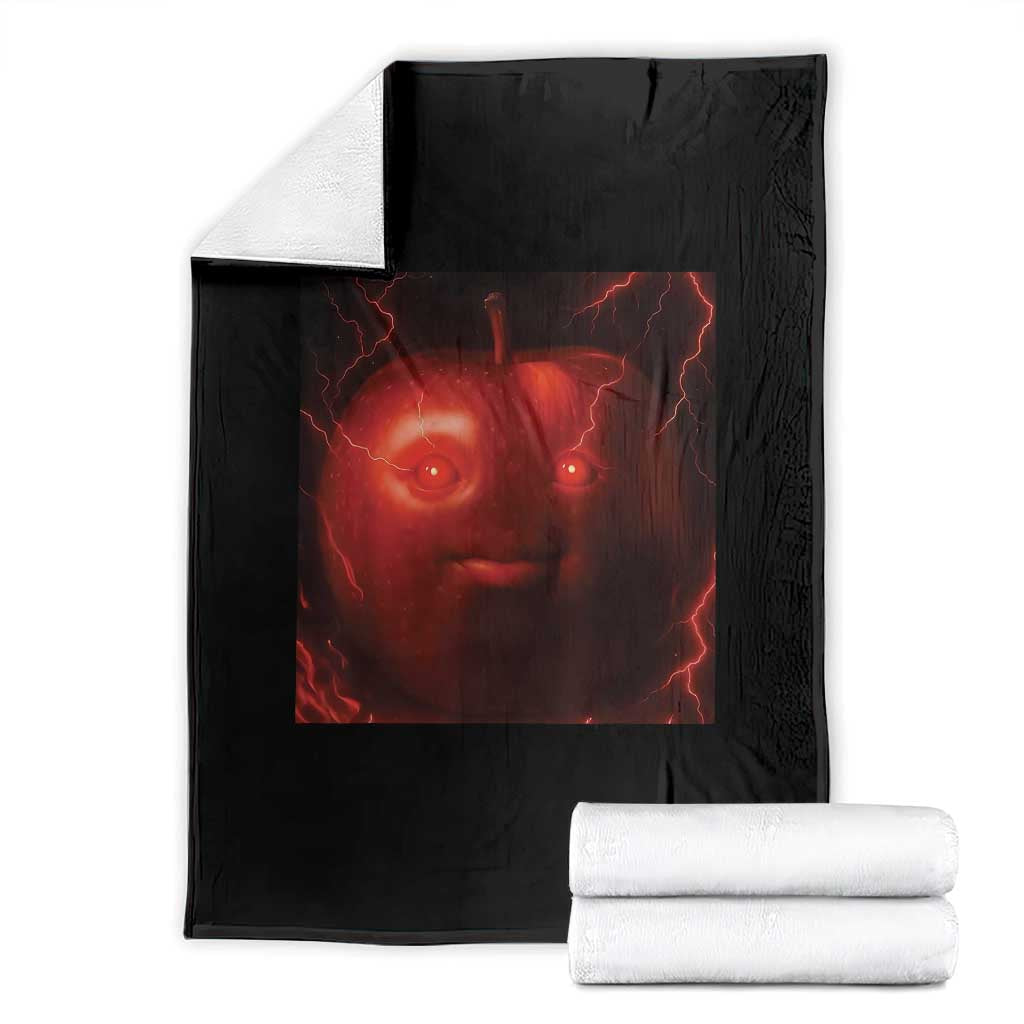 Evil Freaky Apple Meme Throw Blanket Creepy Dark AI Fruit Face With Glowing Eyes TS02 Black Print Your Wear