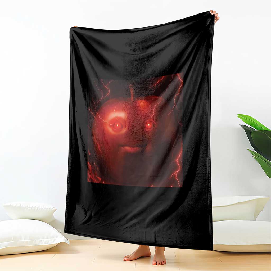 Evil Freaky Apple Meme Throw Blanket Creepy Dark AI Fruit Face With Glowing Eyes TS02 Print Your Wear