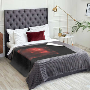 Evil Freaky Apple Meme Throw Blanket Creepy Dark AI Fruit Face With Glowing Eyes TS02 Print Your Wear