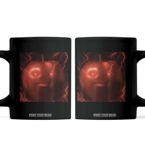 Evil Freaky Apple Meme Coffee Mug Creepy Dark AI Fruit Face With Glowing Eyes TS02 Black Print Your Wear