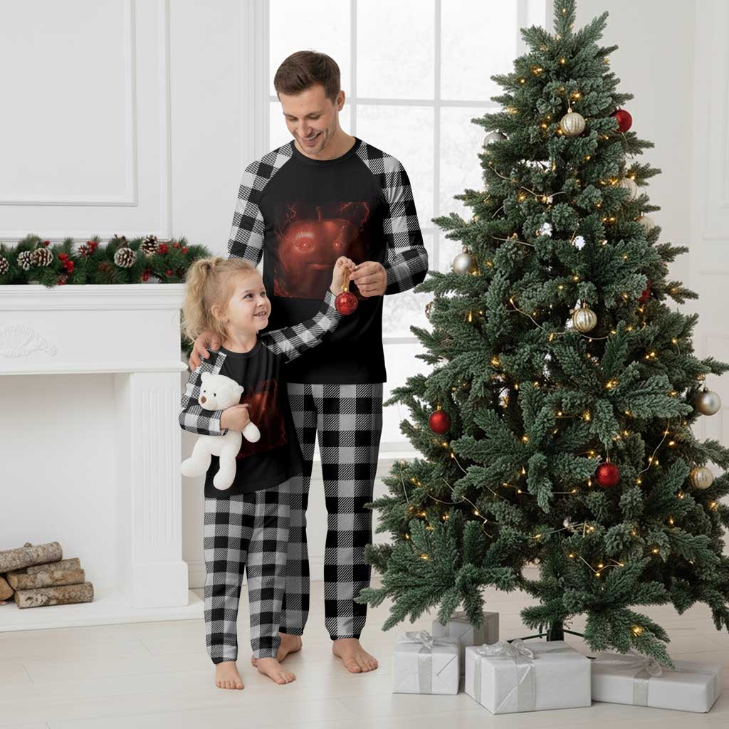 Evil Freaky Apple Meme Plaid Pajama Set Creepy Dark AI Fruit Face With Glowing Eyes TS02 White Plaid Print Your Wear