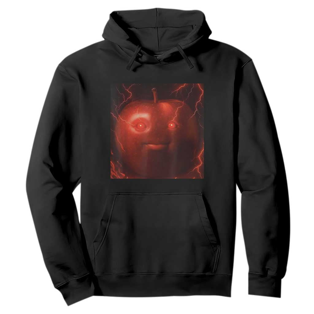 Evil Freaky Apple Meme Hoodie Creepy Dark AI Fruit Face With Glowing Eyes TS02 Black Print Your Wear