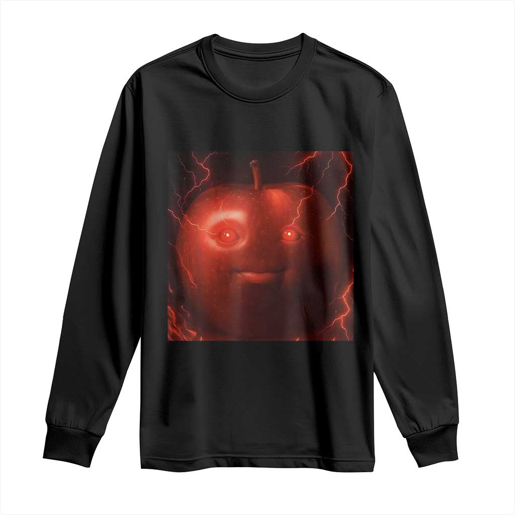 Evil Freaky Apple Meme Long Sleeve Shirt Creepy Dark AI Fruit Face With Glowing Eyes TS02 Black Print Your Wear