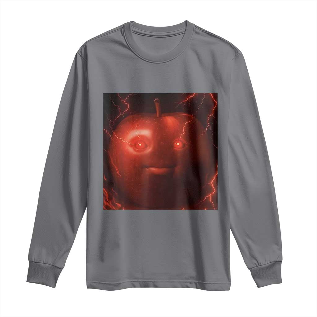 Evil Freaky Apple Meme Long Sleeve Shirt Creepy Dark AI Fruit Face With Glowing Eyes TS02 Charcoal Print Your Wear