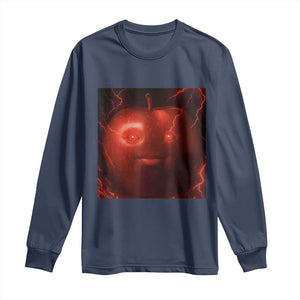 Evil Freaky Apple Meme Long Sleeve Shirt Creepy Dark AI Fruit Face With Glowing Eyes TS02 Navy Print Your Wear