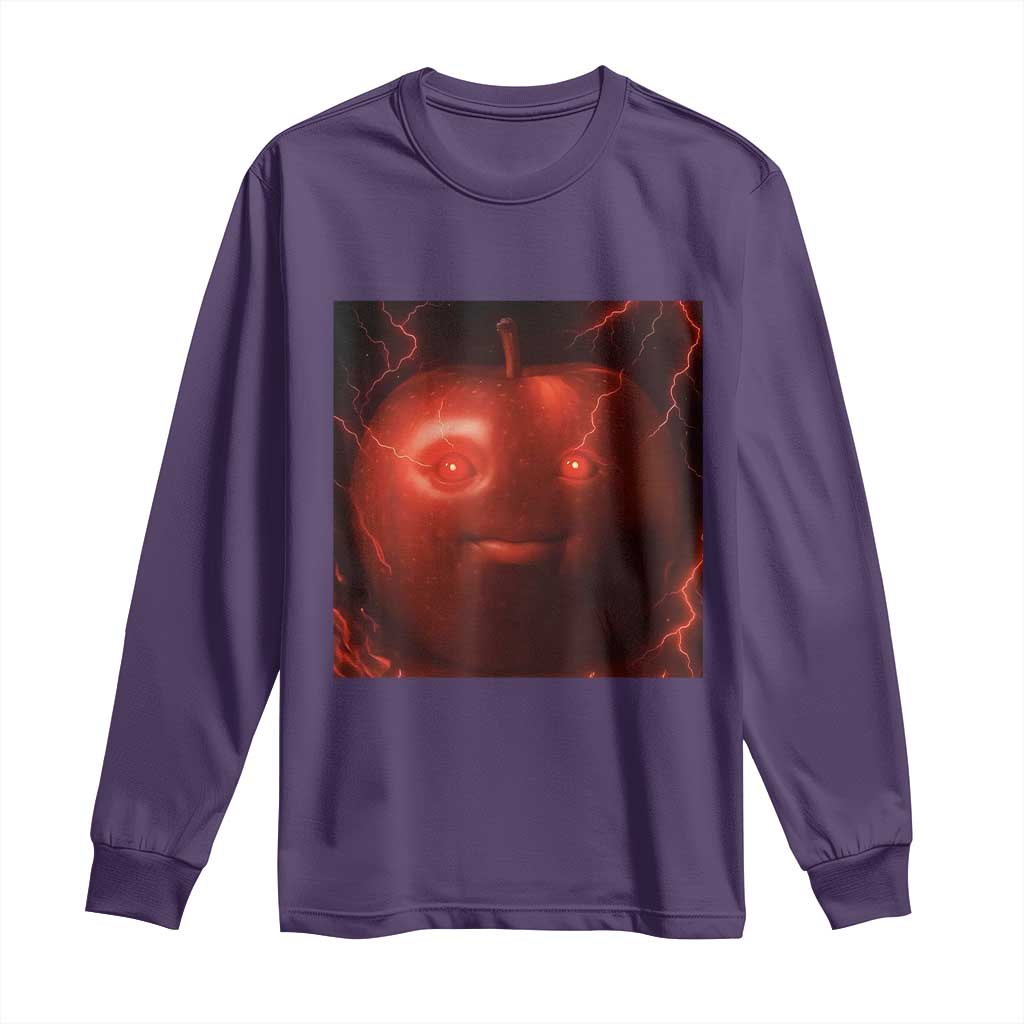 Evil Freaky Apple Meme Long Sleeve Shirt Creepy Dark AI Fruit Face With Glowing Eyes TS02 Purple Print Your Wear