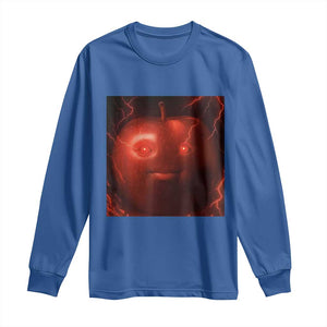 Evil Freaky Apple Meme Long Sleeve Shirt Creepy Dark AI Fruit Face With Glowing Eyes TS02 Royal Blue Print Your Wear