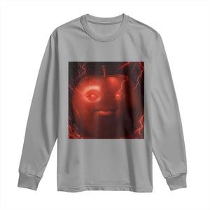 Evil Freaky Apple Meme Long Sleeve Shirt Creepy Dark AI Fruit Face With Glowing Eyes TS02 Sport Gray Print Your Wear