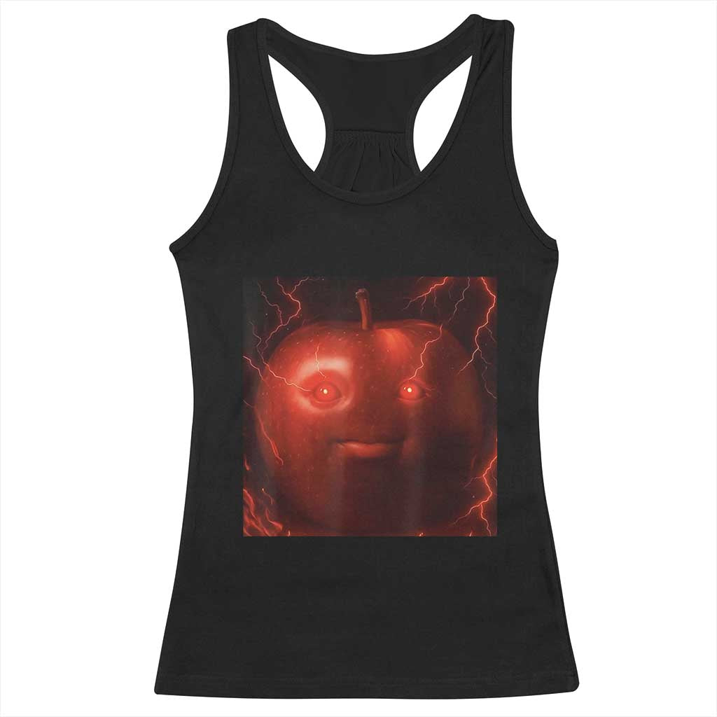 Evil Freaky Apple Meme Racerback Tank Top Creepy Dark AI Fruit Face With Glowing Eyes TS02 Black Print Your Wear