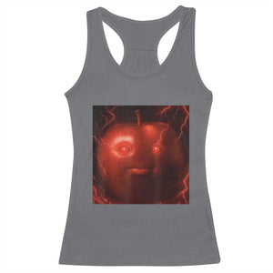 Evil Freaky Apple Meme Racerback Tank Top Creepy Dark AI Fruit Face With Glowing Eyes TS02 Charcoal Print Your Wear