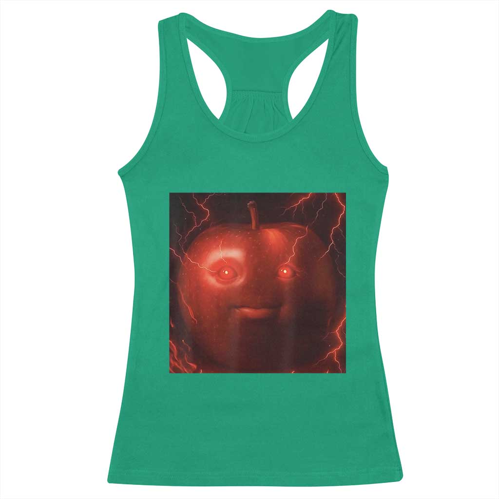Evil Freaky Apple Meme Racerback Tank Top Creepy Dark AI Fruit Face With Glowing Eyes TS02 Irish Green Print Your Wear