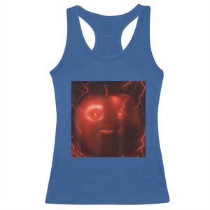 Evil Freaky Apple Meme Racerback Tank Top Creepy Dark AI Fruit Face With Glowing Eyes TS02 Royal Blue Print Your Wear