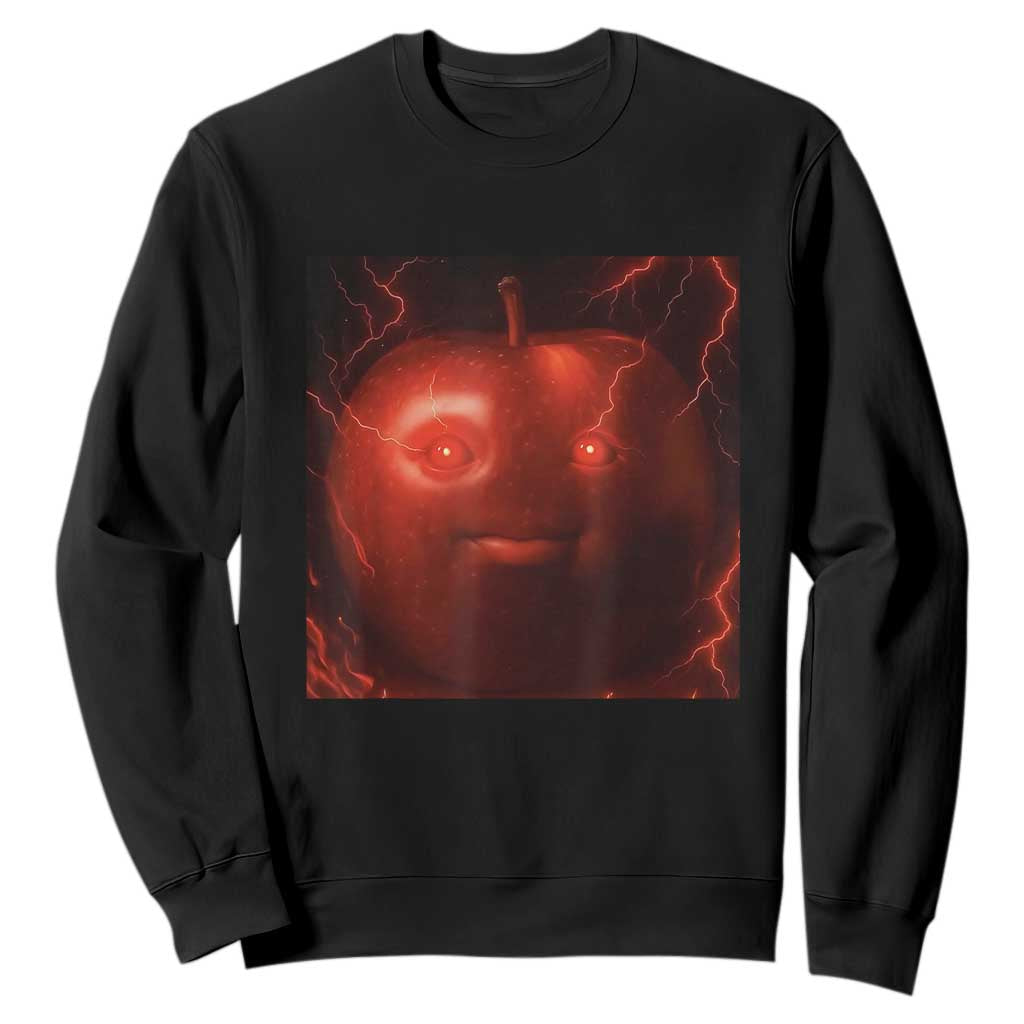 Evil Freaky Apple Meme Sweatshirt Creepy Dark AI Fruit Face With Glowing Eyes TS02 Black Print Your Wear