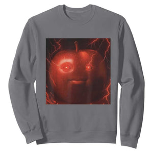 Evil Freaky Apple Meme Sweatshirt Creepy Dark AI Fruit Face With Glowing Eyes TS02 Charcoal Print Your Wear