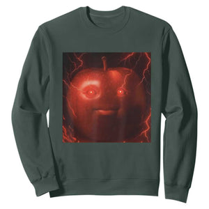Evil Freaky Apple Meme Sweatshirt Creepy Dark AI Fruit Face With Glowing Eyes TS02 Dark Forest Green Print Your Wear