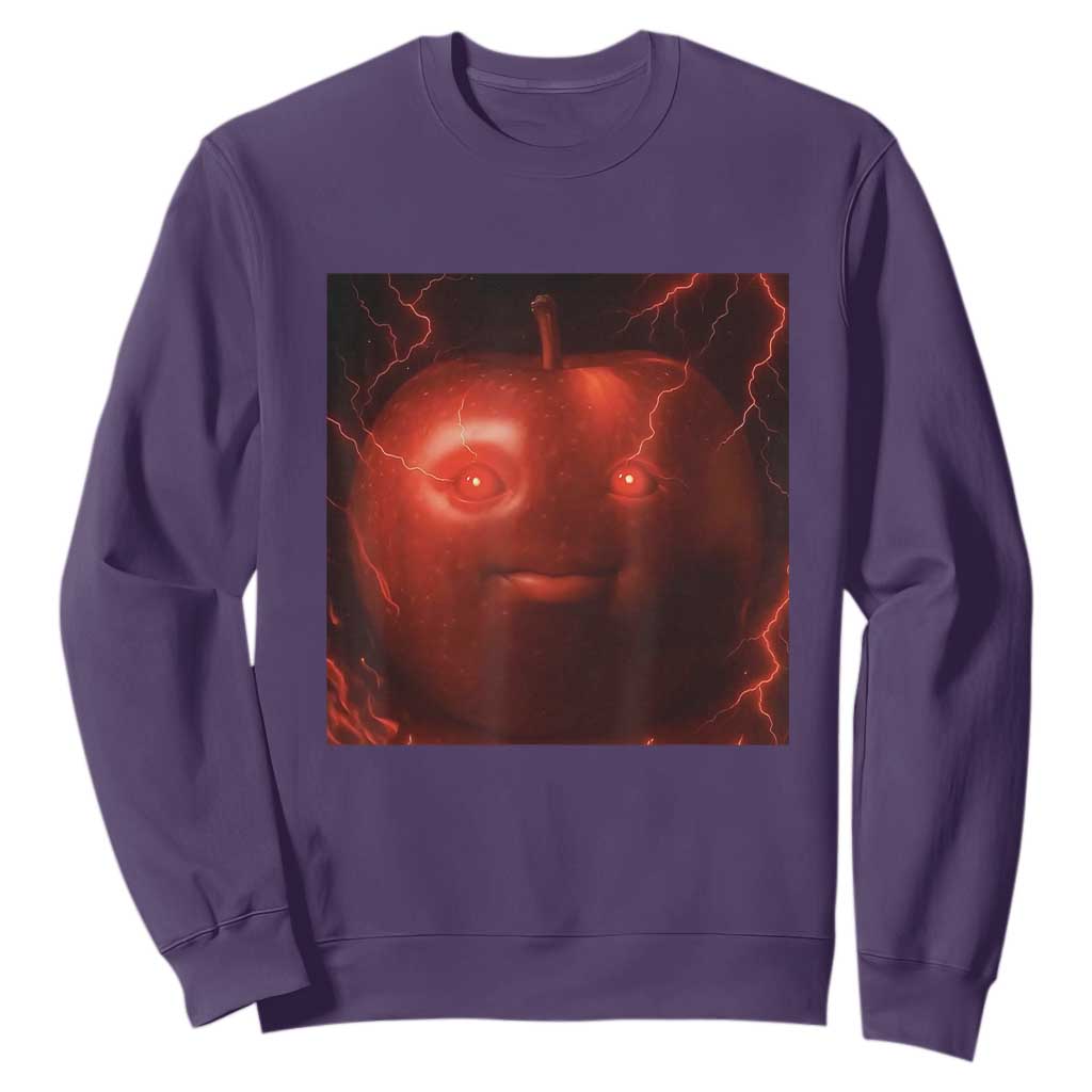 Evil Freaky Apple Meme Sweatshirt Creepy Dark AI Fruit Face With Glowing Eyes TS02 Purple Print Your Wear