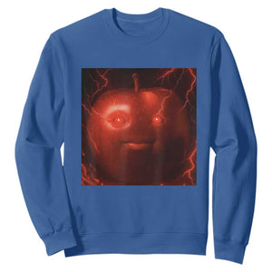 Evil Freaky Apple Meme Sweatshirt Creepy Dark AI Fruit Face With Glowing Eyes TS02 Royal Blue Print Your Wear