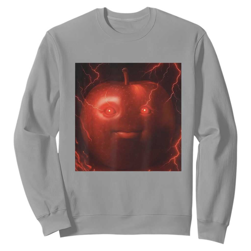 Evil Freaky Apple Meme Sweatshirt Creepy Dark AI Fruit Face With Glowing Eyes TS02 Sport Gray Print Your Wear