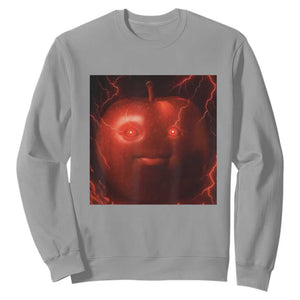 Evil Freaky Apple Meme Sweatshirt Creepy Dark AI Fruit Face With Glowing Eyes TS02 Sport Gray Print Your Wear