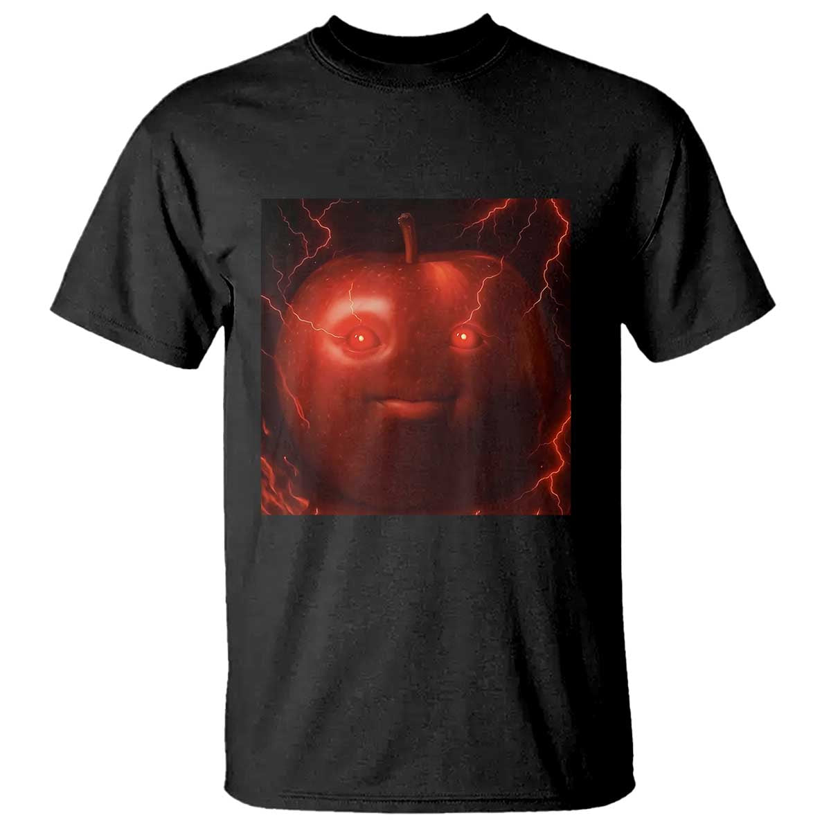 Evil Freaky Apple Meme T Shirt Creepy Dark AI Fruit Face With Glowing Eyes TS02 Black Print Your Wear