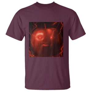 Evil Freaky Apple Meme T Shirt Creepy Dark AI Fruit Face With Glowing Eyes TS02 Maroon Print Your Wear