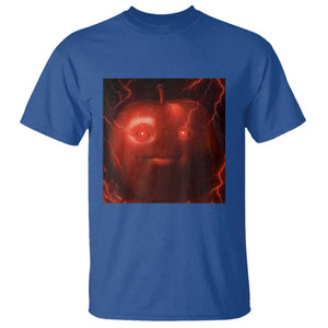 Evil Freaky Apple Meme T Shirt Creepy Dark AI Fruit Face With Glowing Eyes TS02 Royal Blue Print Your Wear
