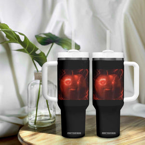 Evil Freaky Apple Meme Tumbler With Handle Creepy Dark AI Fruit Face With Glowing Eyes TS02 Print Your Wear