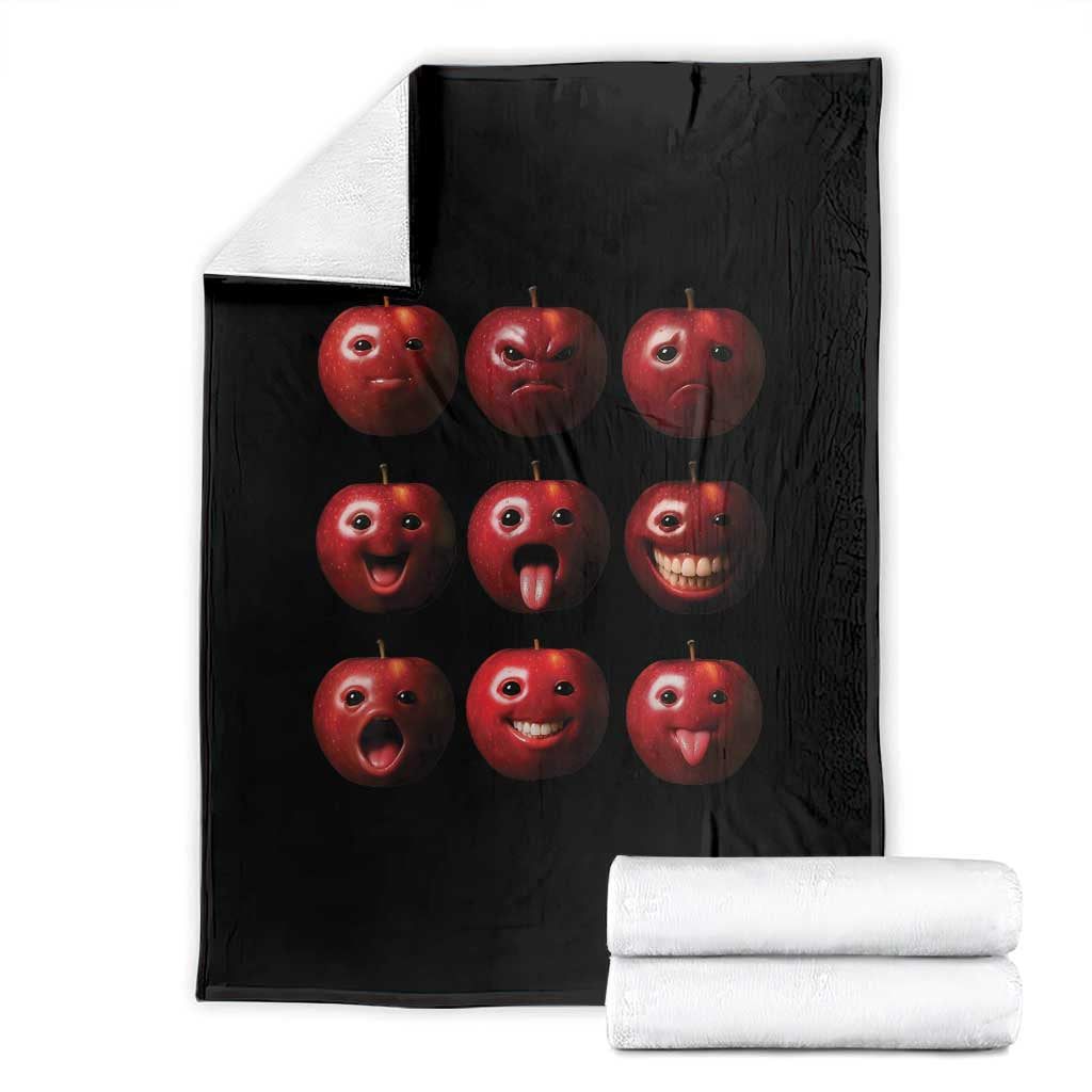 Funny Freaky Apple Faces Meme Graphic Throw Blanket Surreal Weird AI Fruit Emotions TS02 Black Print Your Wear