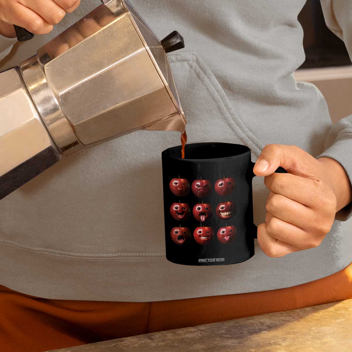 Funny Freaky Apple Faces Meme Graphic Coffee Mug Surreal Weird AI Fruit Emotions TS02 Print Your Wear