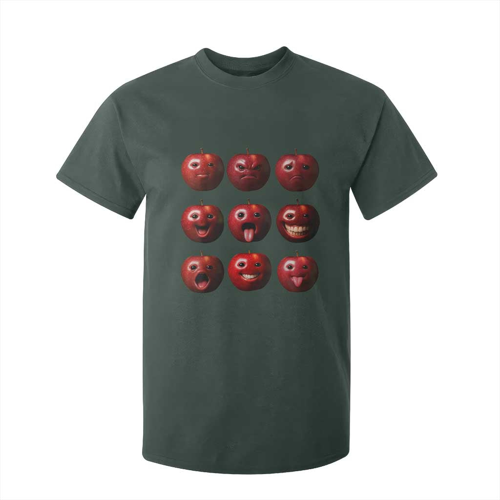 Funny Freaky Apple Faces Meme Graphic T Shirt For Kid Surreal Weird AI Fruit Emotions TS02 Dark Forest Green Print Your Wear