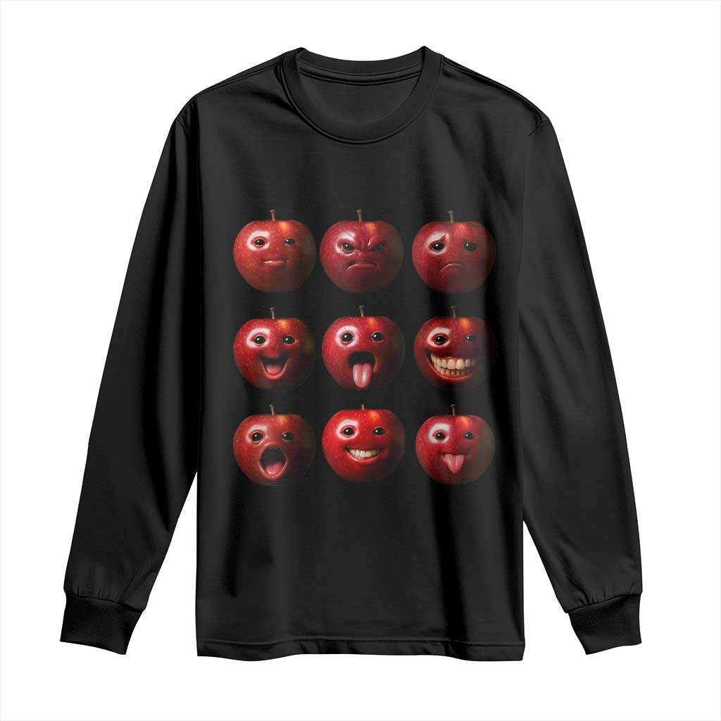 Funny Freaky Apple Faces Meme Graphic Long Sleeve Shirt Surreal Weird AI Fruit Emotions TS02 Black Print Your Wear