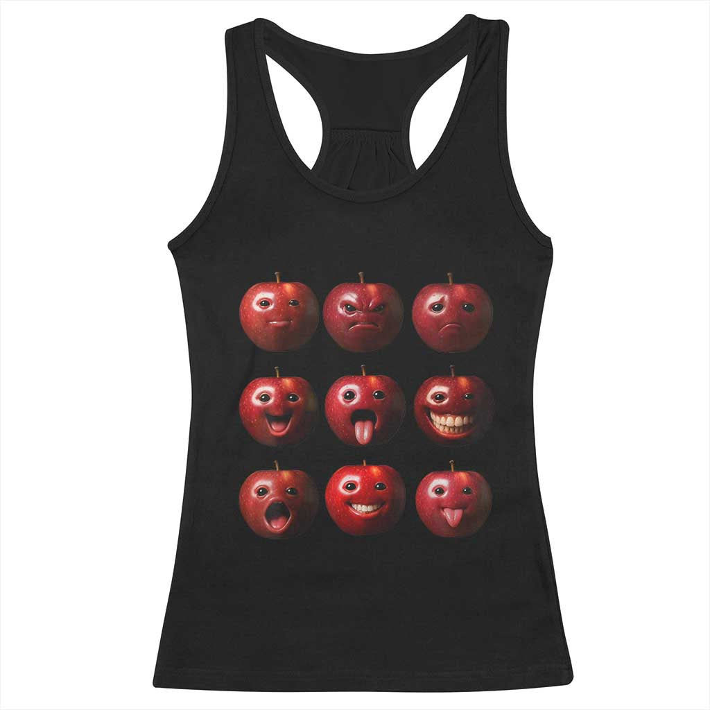 Funny Freaky Apple Faces Meme Graphic Racerback Tank Top Surreal Weird AI Fruit Emotions TS02 Black Print Your Wear