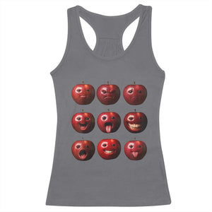 Funny Freaky Apple Faces Meme Graphic Racerback Tank Top Surreal Weird AI Fruit Emotions TS02 Charcoal Print Your Wear