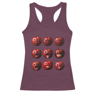 Funny Freaky Apple Faces Meme Graphic Racerback Tank Top Surreal Weird AI Fruit Emotions TS02 Maroon Print Your Wear