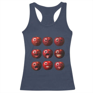 Funny Freaky Apple Faces Meme Graphic Racerback Tank Top Surreal Weird AI Fruit Emotions TS02 Navy Print Your Wear