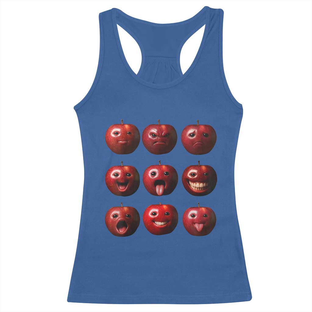 Funny Freaky Apple Faces Meme Graphic Racerback Tank Top Surreal Weird AI Fruit Emotions TS02 Royal Blue Print Your Wear
