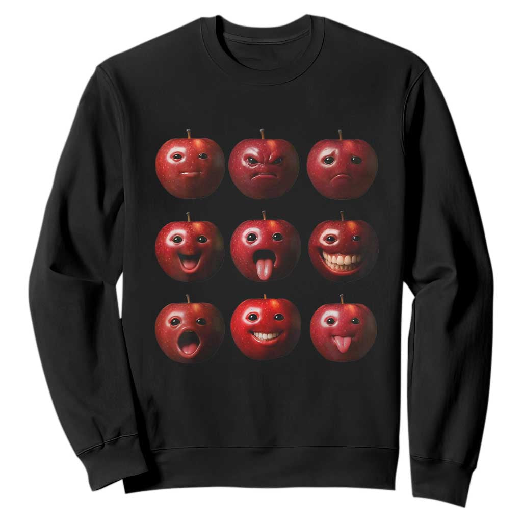 Funny Freaky Apple Faces Meme Graphic Sweatshirt Surreal Weird AI Fruit Emotions TS02 Black Print Your Wear