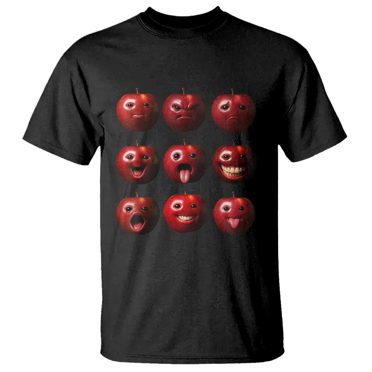 Funny Freaky Apple Faces Meme Graphic T Shirt Surreal Weird AI Fruit Emotions TS02 Black Print Your Wear