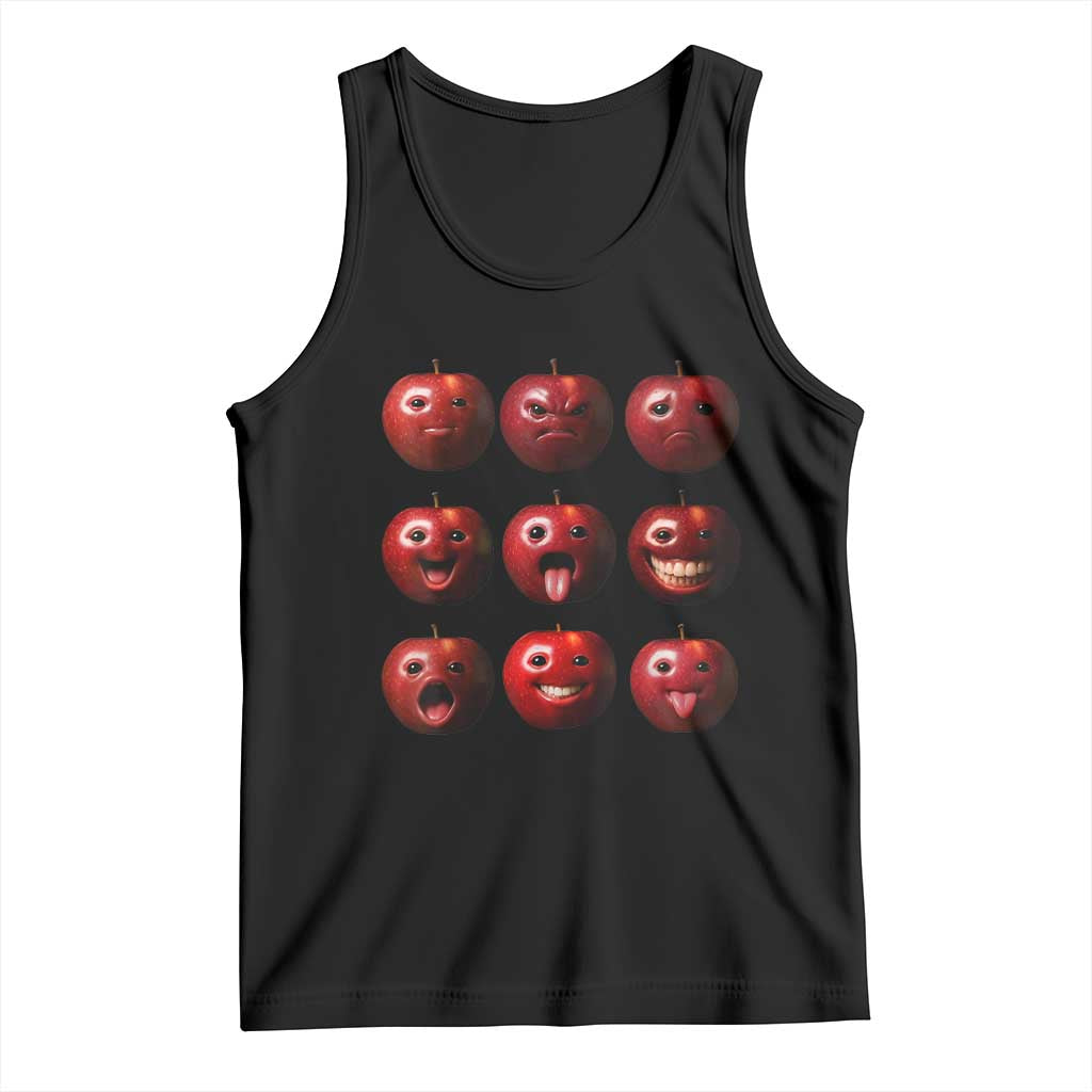 Funny Freaky Apple Faces Meme Graphic Tank Top Surreal Weird AI Fruit Emotions TS02 Black Print Your Wear