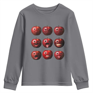 Funny Freaky Apple Faces Meme Graphic Youth Sweatshirt Surreal Weird AI Fruit Emotions TS02 Charcoal Print Your Wear