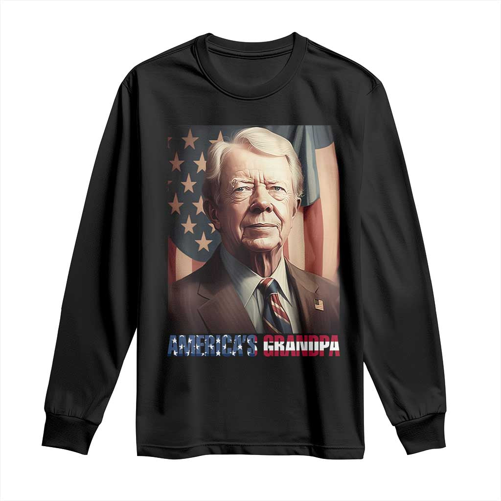 39th President Jimmy Carter Long Sleeve Shirt America's Grandpa Presidents' Day USA Flag Vintage TS02 Black Print Your Wear