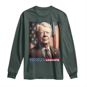 39th President Jimmy Carter Long Sleeve Shirt America's Grandpa Presidents' Day USA Flag Vintage TS02 Dark Forest Green Print Your Wear