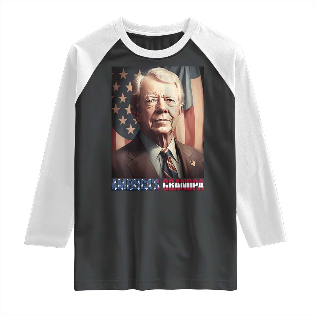 39th President Jimmy Carter Raglan Shirt America's Grandpa Presidents' Day USA Flag Vintage TS02 Black White Print Your Wear