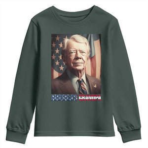 39th President Jimmy Carter Youth Sweatshirt America's Grandpa Presidents' Day USA Flag Vintage TS02 Dark Forest Green Print Your Wear