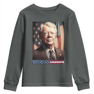 39th President Jimmy Carter Youth Sweatshirt America's Grandpa Presidents' Day USA Flag Vintage TS02 Dark Heather Print Your Wear