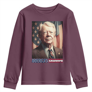 39th President Jimmy Carter Youth Sweatshirt America's Grandpa Presidents' Day USA Flag Vintage TS02 Maroon Print Your Wear